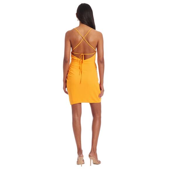 Amanda Uprichard Jasalina Mini Dress Cowl Neck Ruched Side Slit Koi Size Medium - Picture 3 of 15